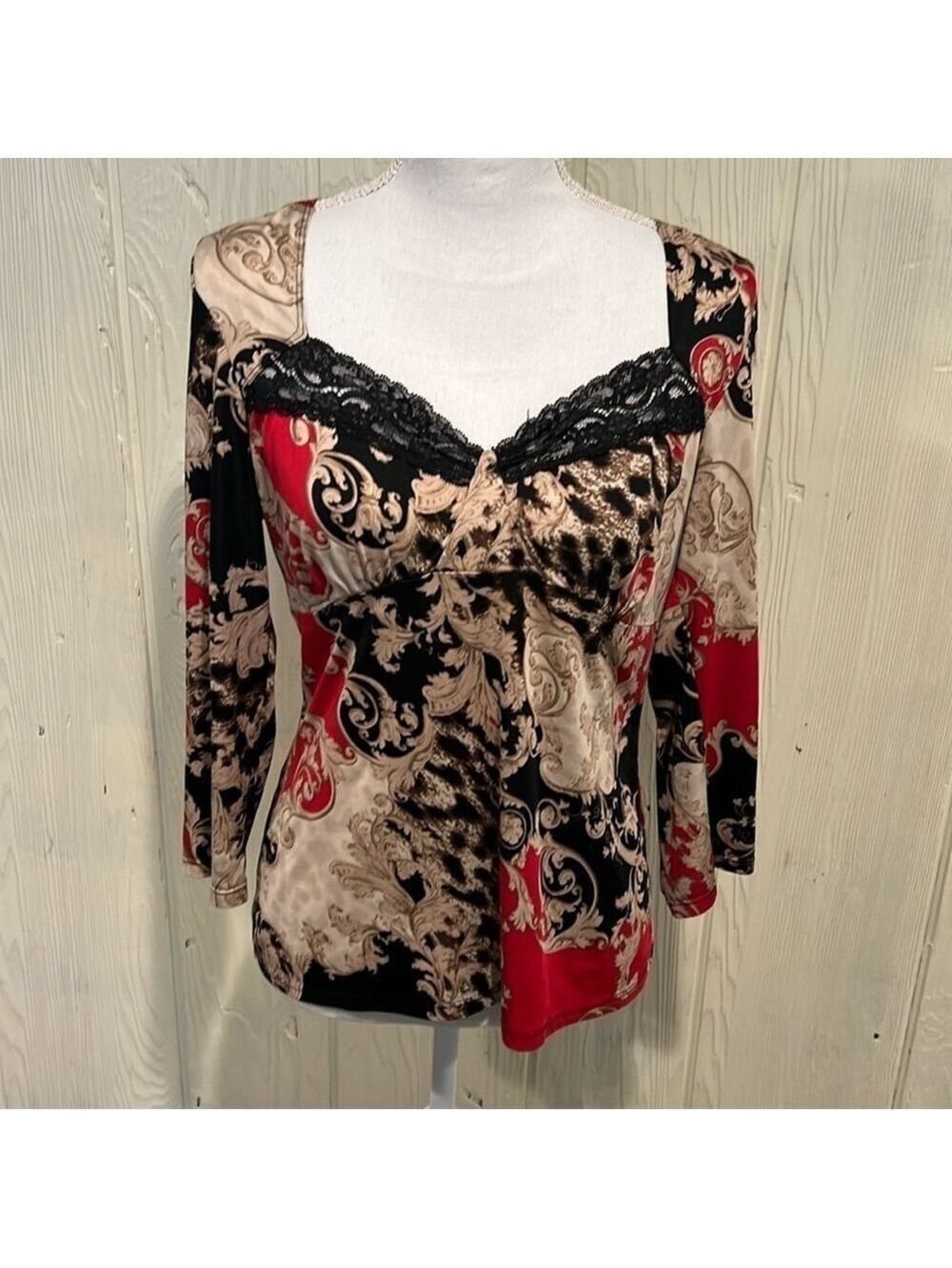 Linea Donatella Lace Trim Sweetheart Blouse Small